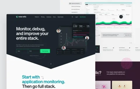 Screen shots of New Relic's website