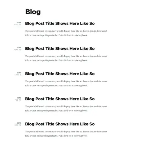 An example template of a blog listing page