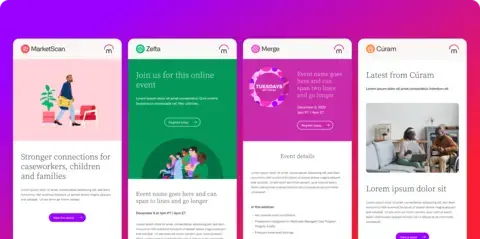 Merative email designs for 4 different products