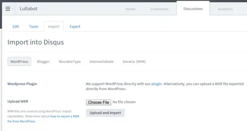 Disqus comments import form