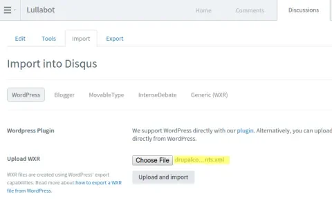 Disqus comments upload form