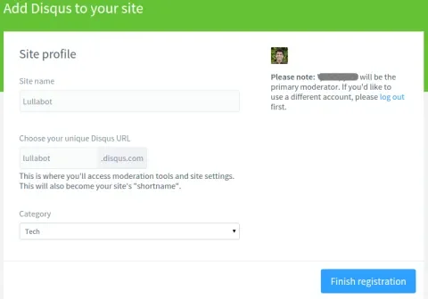 Create a site in Disqus