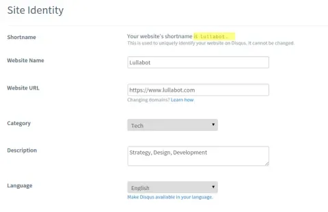 Disqus site settings