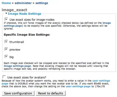 Image exact settings