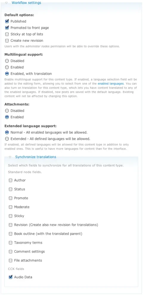 Drupal test type workflow settings