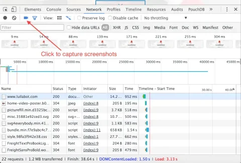 Capturing page loading screenshots with Chrome DevTools