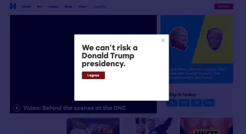The inaccessible modal on Hillary's website