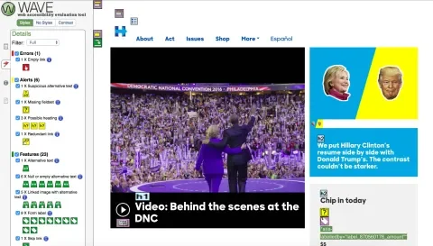 WAVE Tool opened to Hillary Clinton's website
