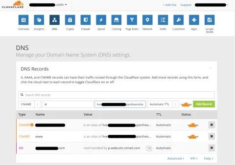 Configuring a CNAME screen