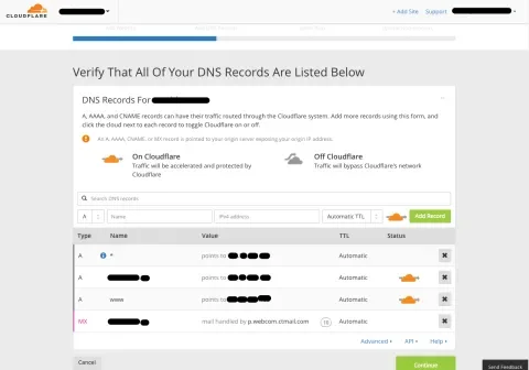 DNS configuration screen