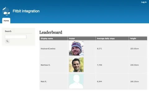 Screenshot of our rudimentary Fitbit leaderboard 