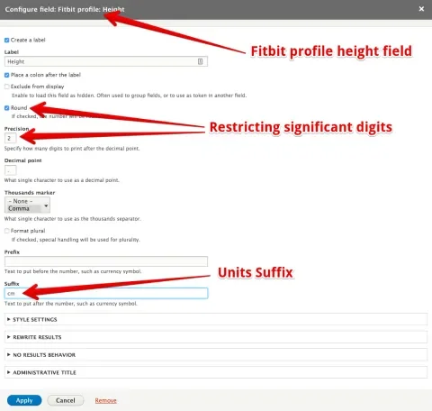 Fitbit profile height field