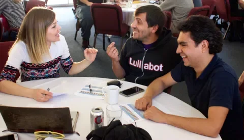 Esther, Mateu and Juampy talking