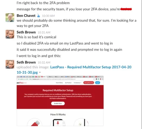 Slack conversation multifactor setup loop