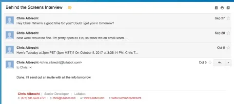 Screenshot of emails displayed in conversation mode.