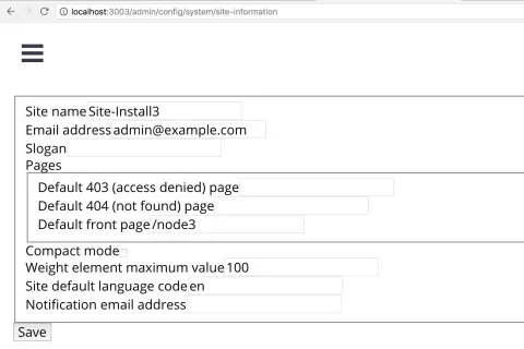 Auto-generated version of the Drupal site information form
