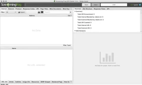 A screenshot of the Screaming Frog SEO Spider