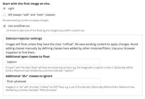 Autofloat configuration screen