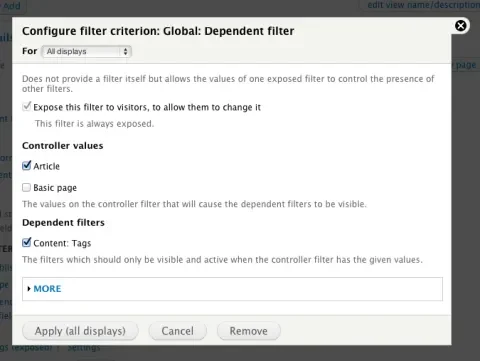 Screenshot of dependent field configuration