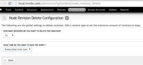 Node Revision Delete global settings