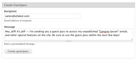 Screenshot of Guest Pass creation