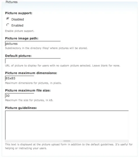 settings page