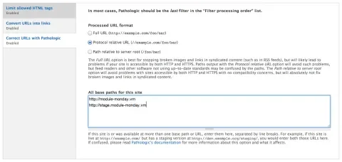 Pathologic module's configuration options