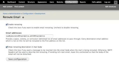 Reroute email configuration