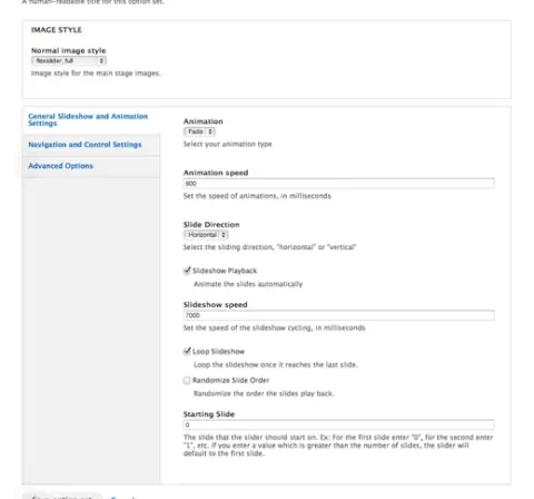 Edit Flexslider option set screen